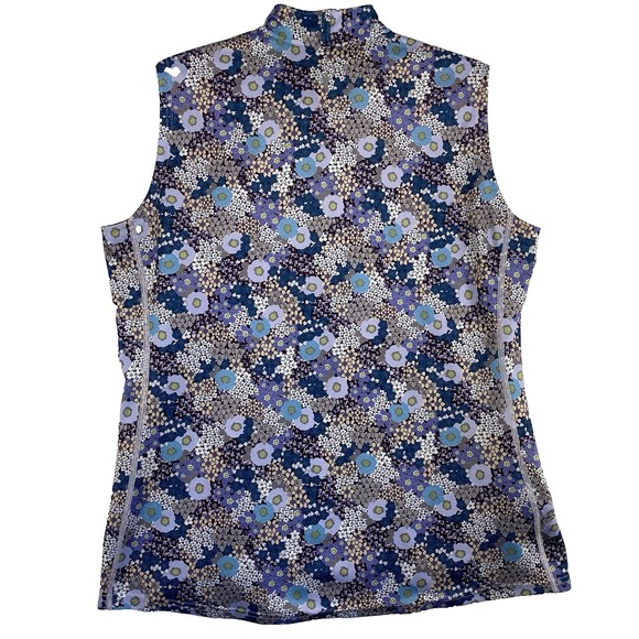 Kerrits Riding Top Women XL Blue Floral Sleeveless Summer Stretch Performance - Picture 2 of 8